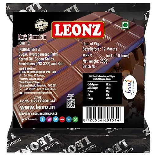 Leonz Dark Chocolate Bar 250 Gm