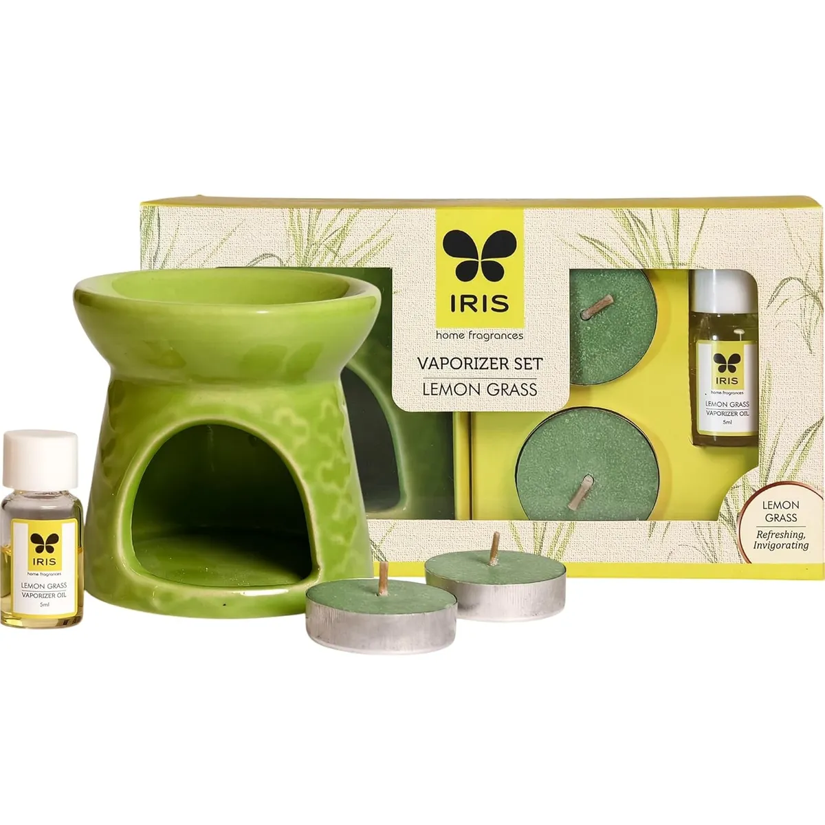 IRIS Ceramic Vaporizer Lemon Grass (White, 17.8 x 8.5 x 9.8 cm)