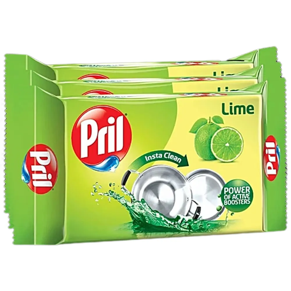 Pril Dishwash Bar 400gm X 3 | Dish Cleaner with Goodness of Lime | Removes Tough Stains and Malodour | With the Power of Active Boosters | Leaves No Residue, Grease Cleaner For All Utensils