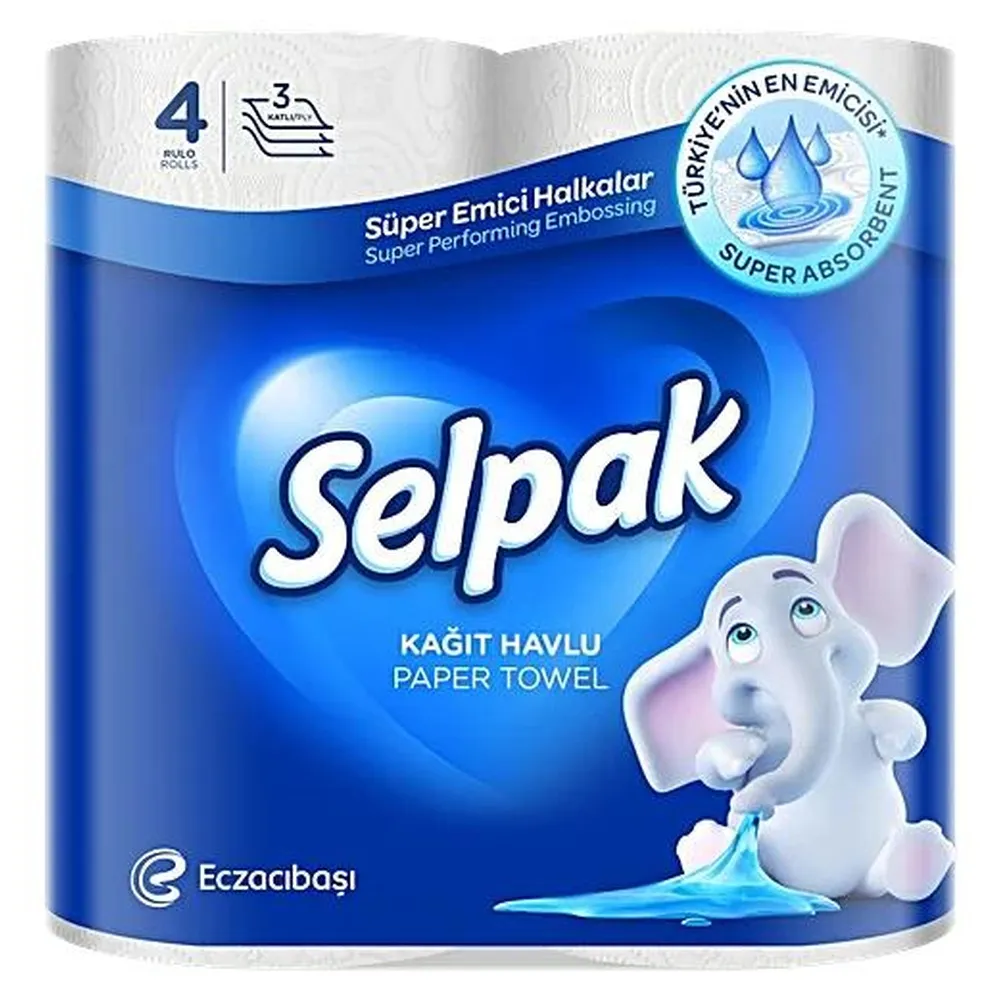 Selpak Kitchen Towel Paper - 3Ply (4 Rolls/Pack)