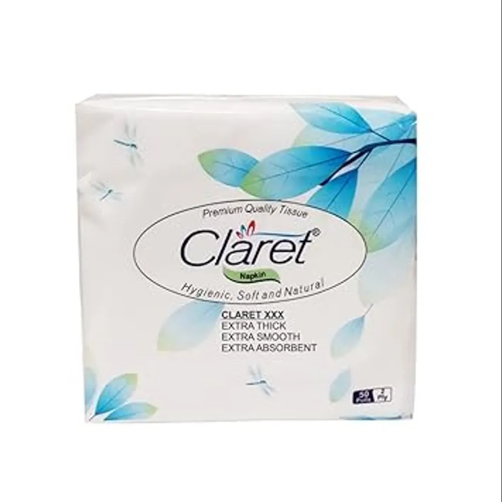Claret 30x30 cm Napkins, 2-Ply, 100 Sheets (50 Pulls), 100% Virgin Pulp, Soft & Absorbent, Eco-Friendly, Hypoallergenic Napkins for Sensitive Skin, Daily use, Pack of 3