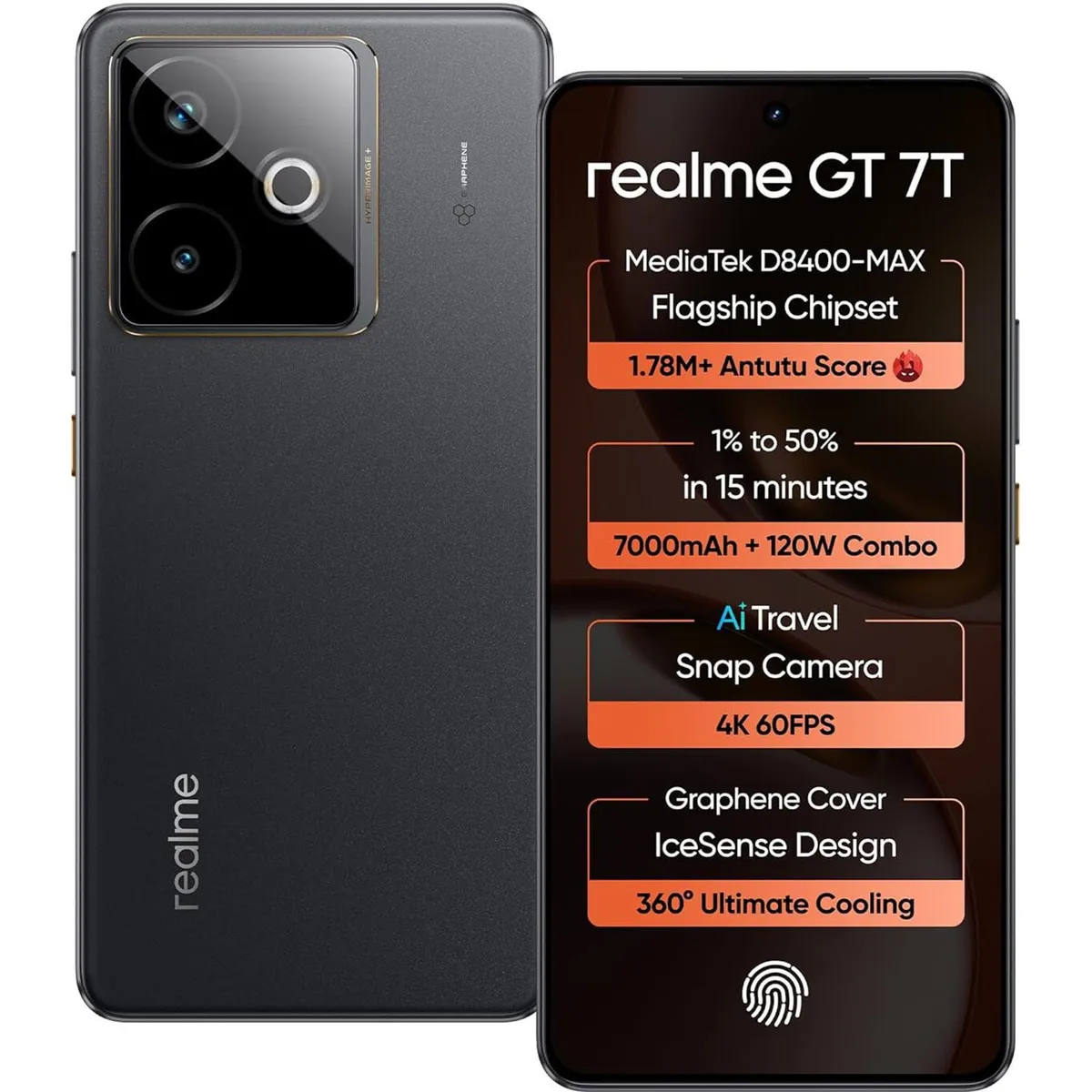 Realme GT 7T 5G (Icesense Black, 8 GB + 256 GB)  