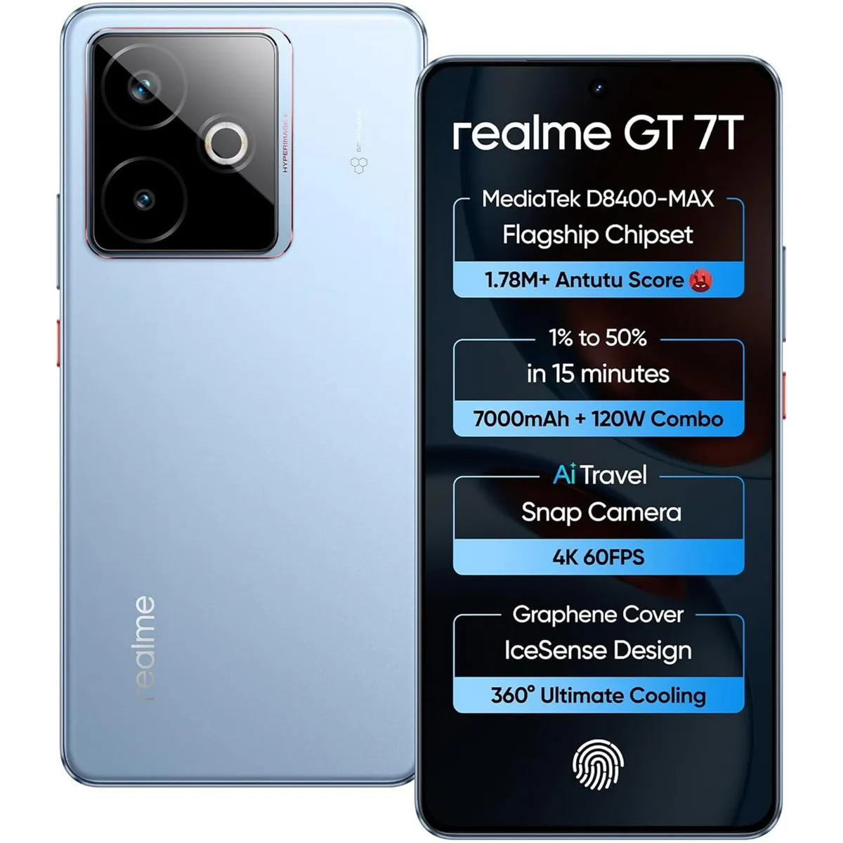 Realme GT 7T 5G (Icesense Blue, 12 GB + 256 GB)  