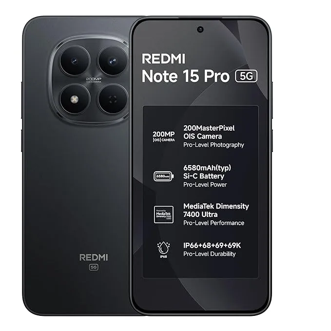 REDMI Note 15 Pro 5G (Carbon Black, 8GB RAM, 256GB Storage)