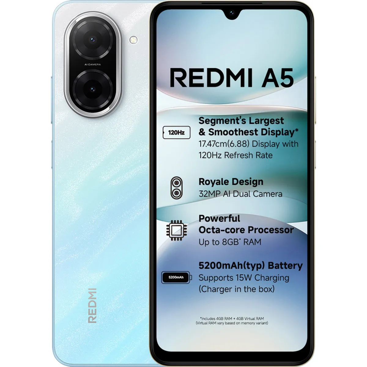Redmi A5 (4GB + 128 GB, Pondicherry Blue)