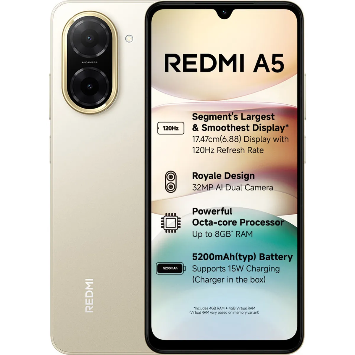 Redmi A5 (4GB + 128 GB, Jaisalmer Gold)