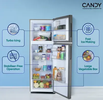 Candy CDD2652MS 240 L 2‑Star Moon Silver Refrigerator | Candy India