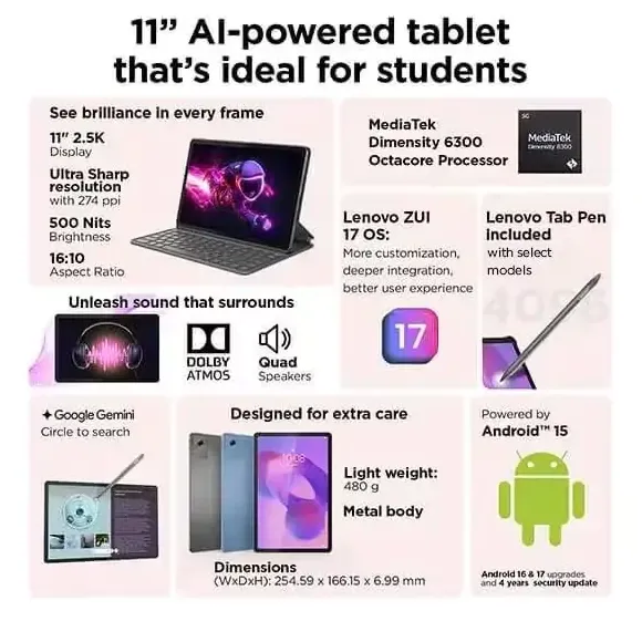 Lenovo 8GB/256GB Tablet with Pen, Luna Grey