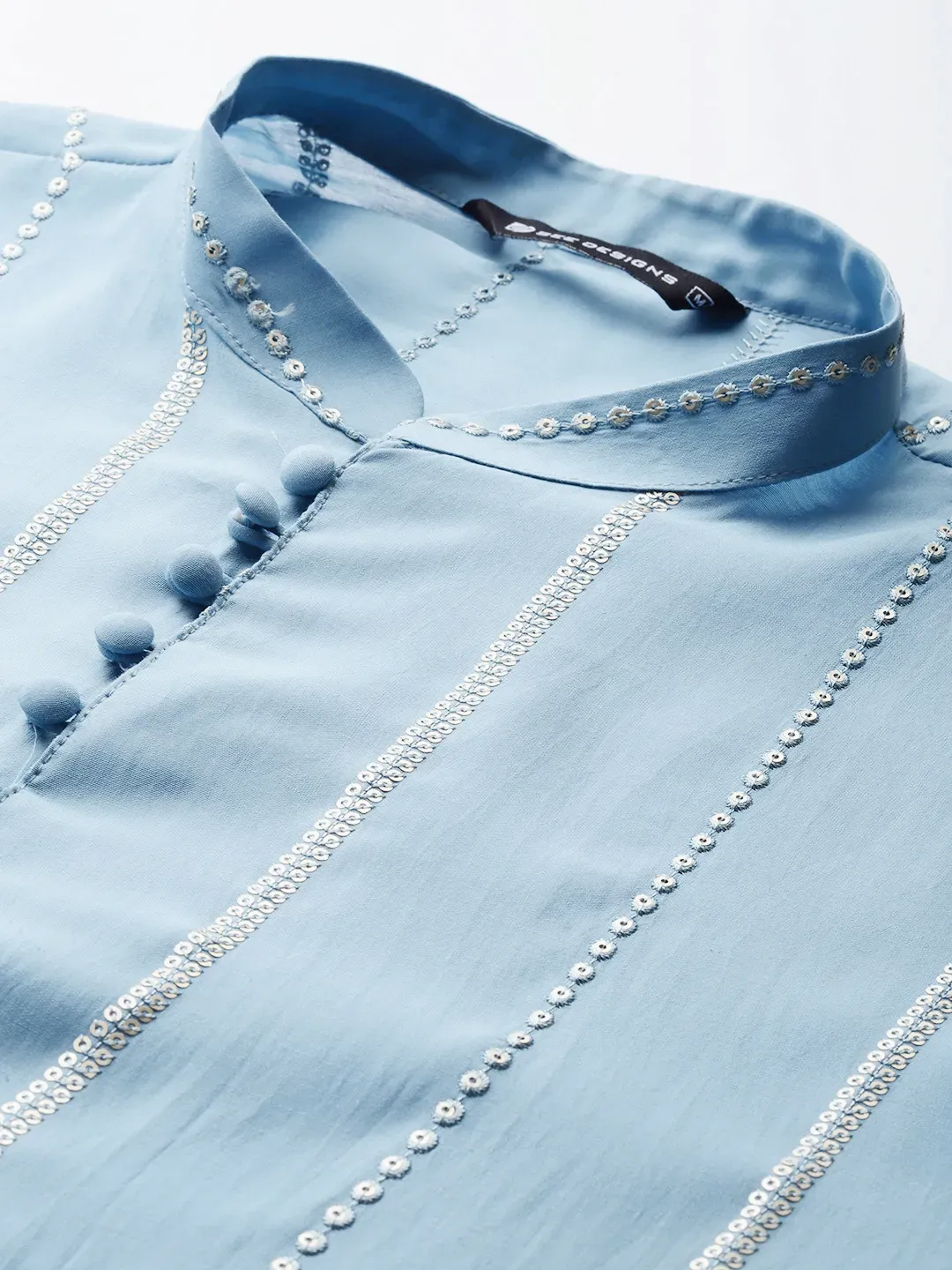 Men Turquoise Blue Sequins Embroidered Chanderi Silk Straight Kurta