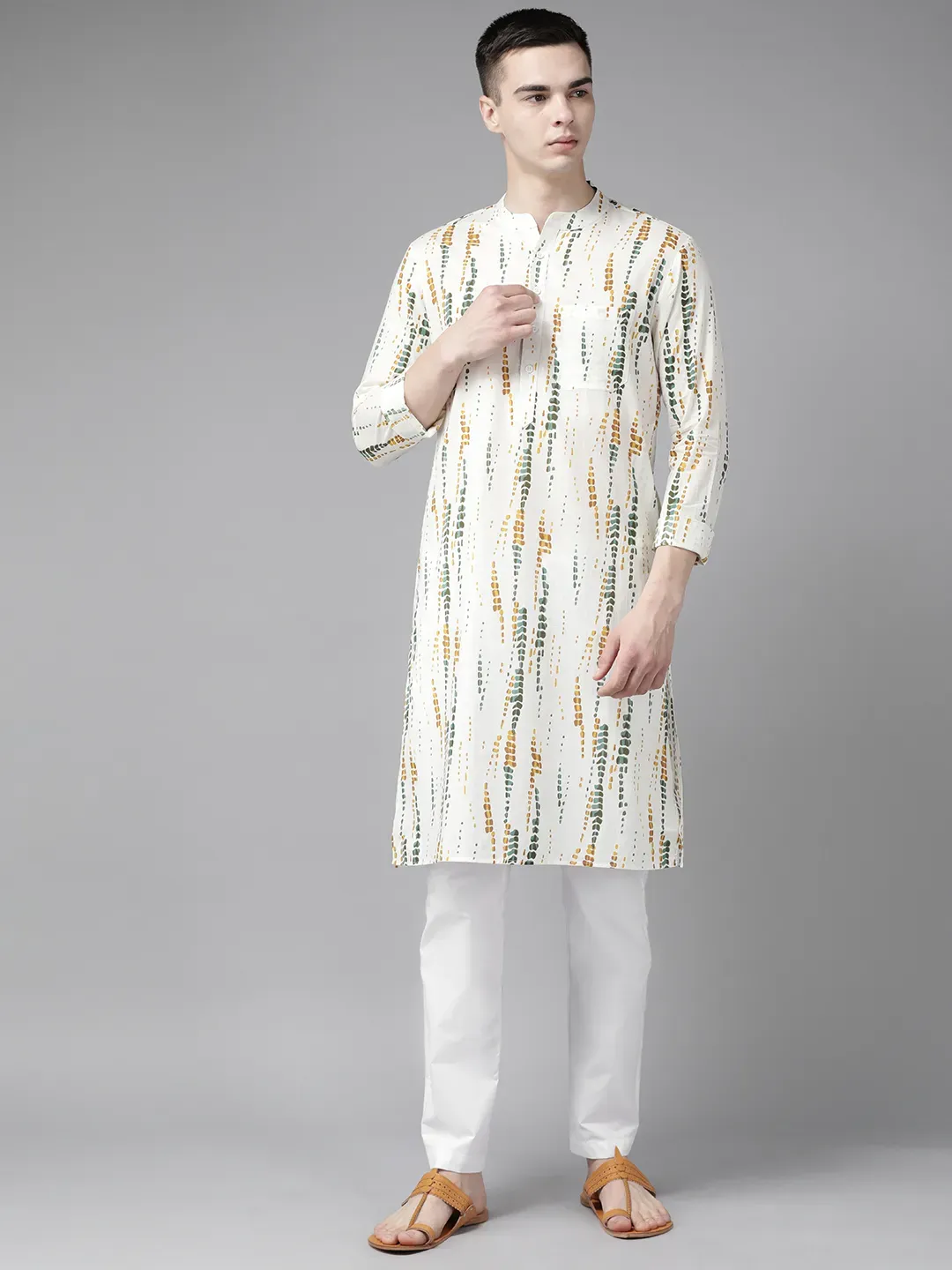 Men White Multi Tie and dye Print Design Straight Kurta SDKT1111XS