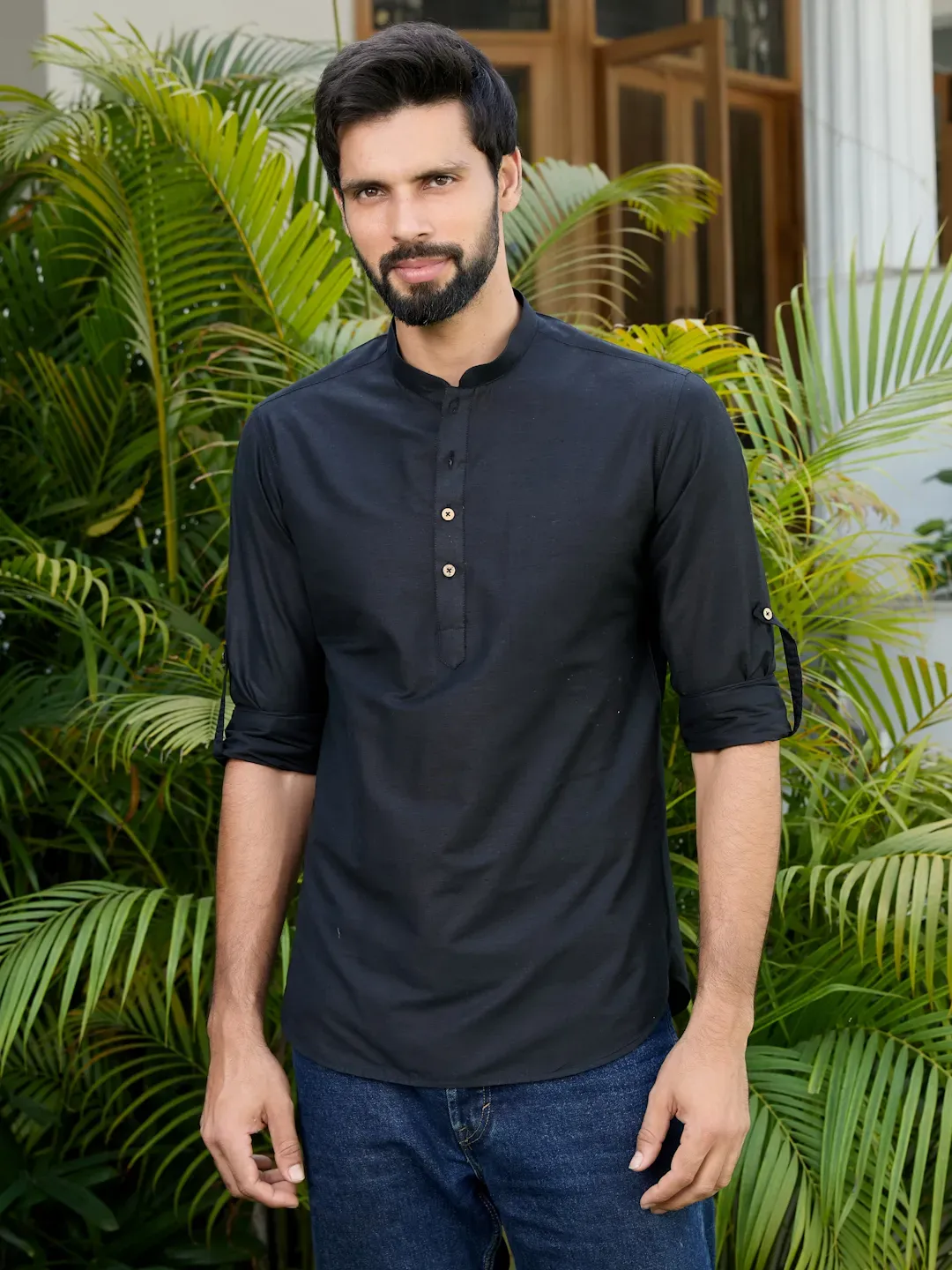 Black Deluxe Cotton Short Kurta SDKT2967L