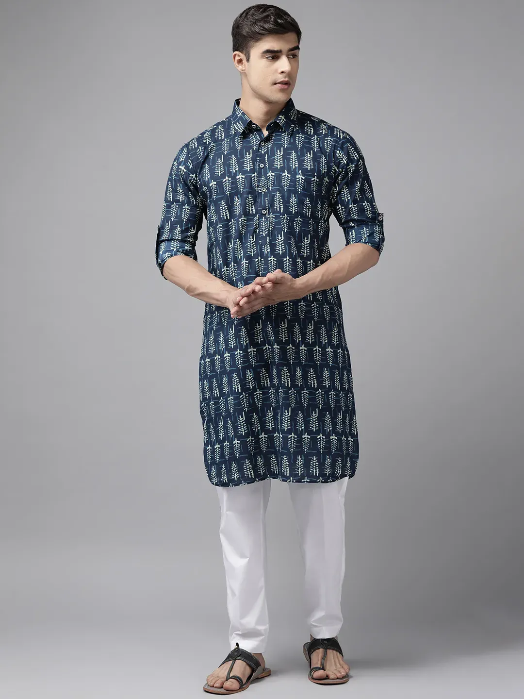 Men Indigo Regular Pure Cotton Pathani Kurta