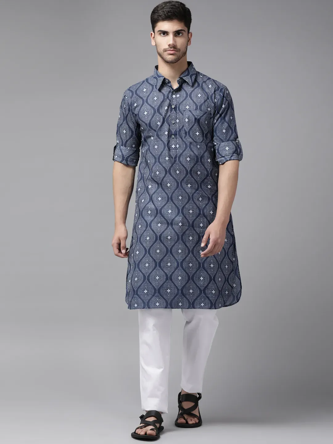 Men Indigo Regular Pure Cotton Pathani Kurta