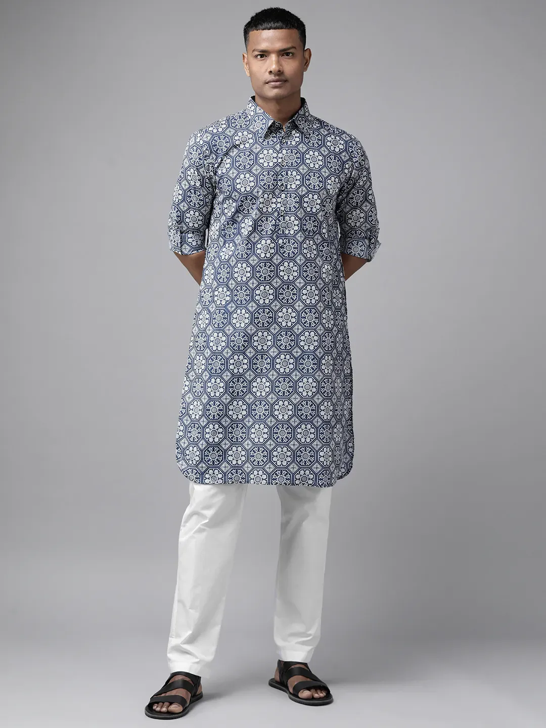 Men Indigo Regular Pure Cotton Pathani Kurta